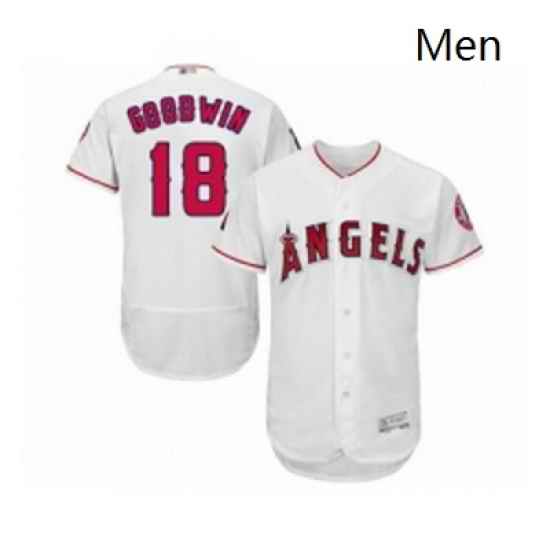 Mens Los Angeles Angels of Anaheim 18 Brian Goodwin White Home Flex Base Authentic Collection Baseball Jersey